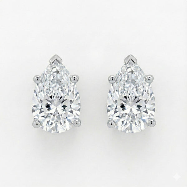 GEMHUB & CO. 3 Ct Pear Lab Created Diamond Earrings in 14K White Gold with screw backs. IGI certified.