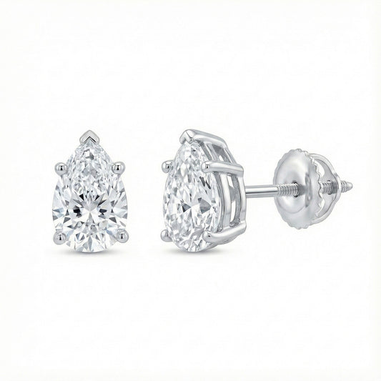 GEMHUB & CO. 3 Ct Pear Lab Created Diamond Earrings in 950 Platinum with screw backs. IGI certified.