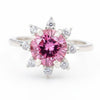 GEMHUB & CO. 2.5ct round pink moissanite solitaire ring with small accent stones, 18K gold plated over sterling silver.