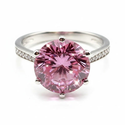 Certified 2.55ct VVS1 Pink Moissanite Ring For Wife in Solid 18K Gold Plated