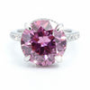 GEMHUB & CO. 4ct round pink moissanite solitaire ring with pave band, 18K gold plated vermeil over sterling silver.