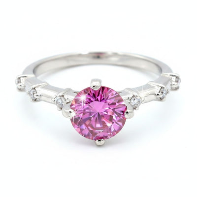 Certified 1.3ct VVS1 Pink Moissanite Ring For Anniversary in 18K Gold Plated