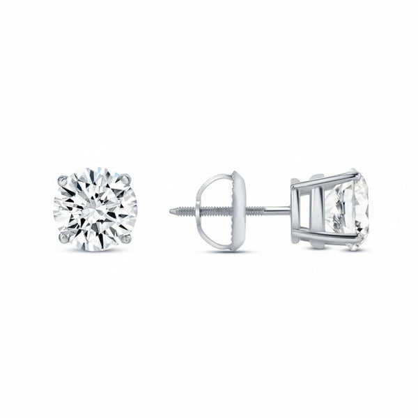 GEMHUB & CO. 1 Ct Round Lab Created Diamond Earrings in 950 Platinum with screw back closure. F/VS clarity.
