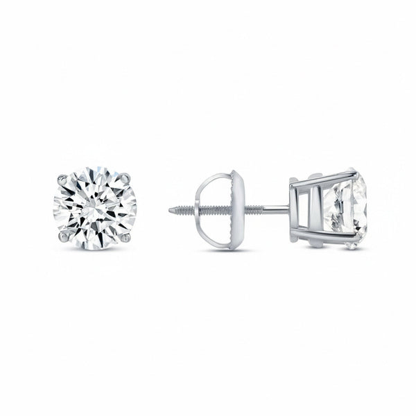 GEMHUB & CO. 3 Ct round lab-created diamond stud earrings in 950 platinum with screw backs.