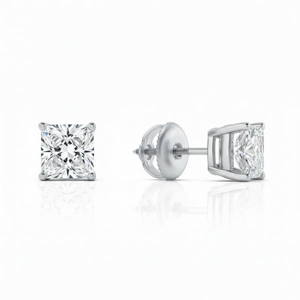 GEMHUB & CO. 3 Ct Princess Cut Lab Grown Diamond Stud Earrings in 14K White Gold with Screw Backs