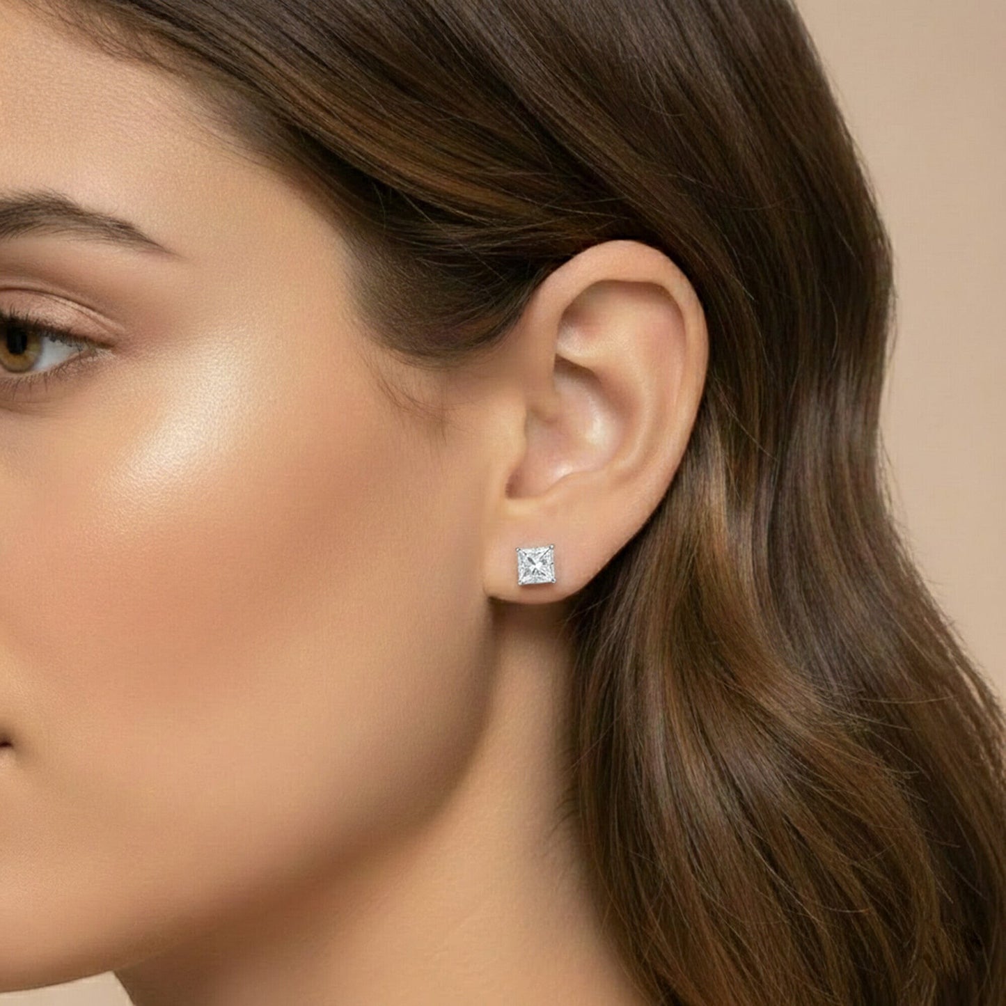 GEMHUB & CO. 1 Ct Princess cut lab-created diamond stud earrings in 950 platinum with screw backs.