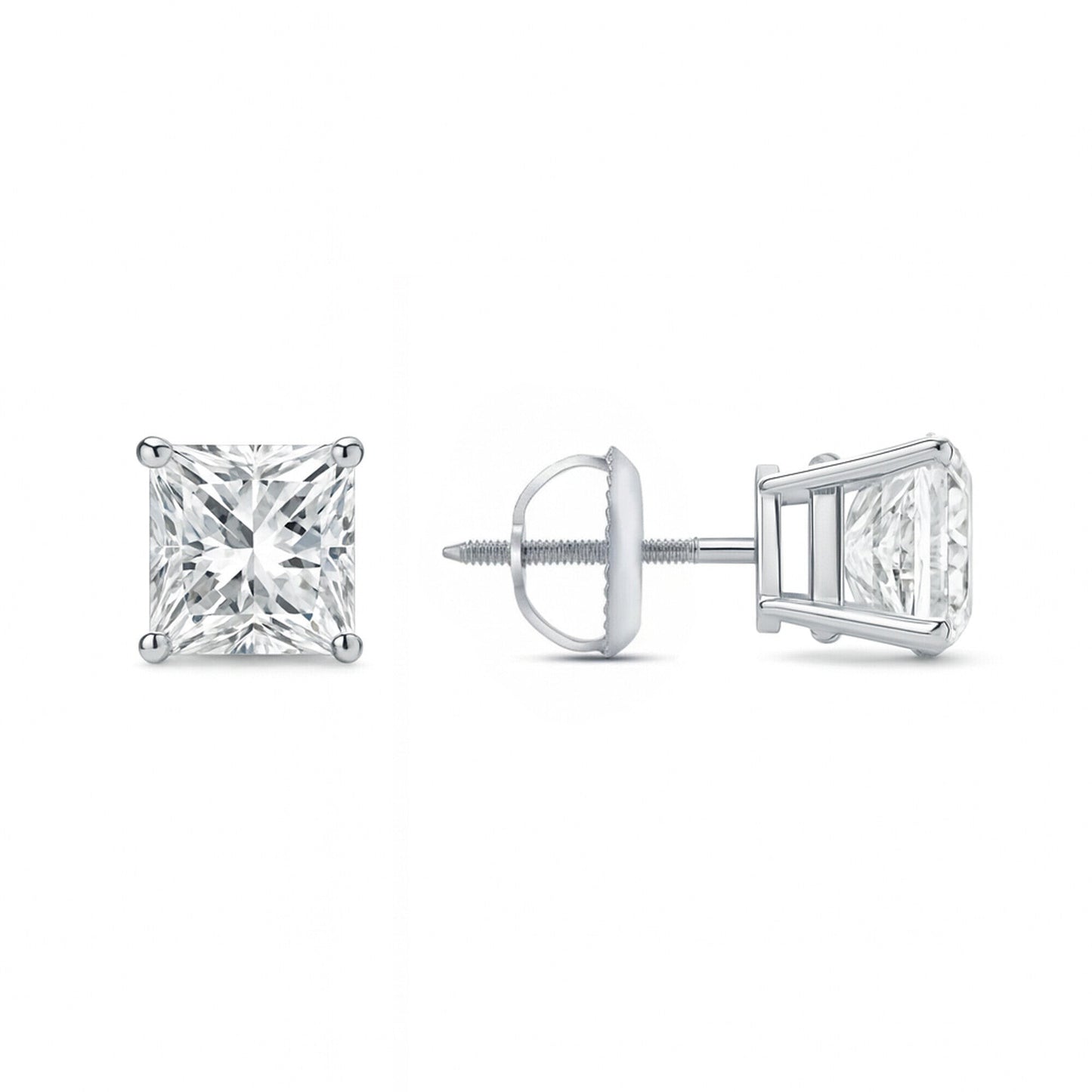 GEMHUB & CO. 1 Ct Princess cut lab-grown diamond stud earrings in 950 platinum with screw backs.