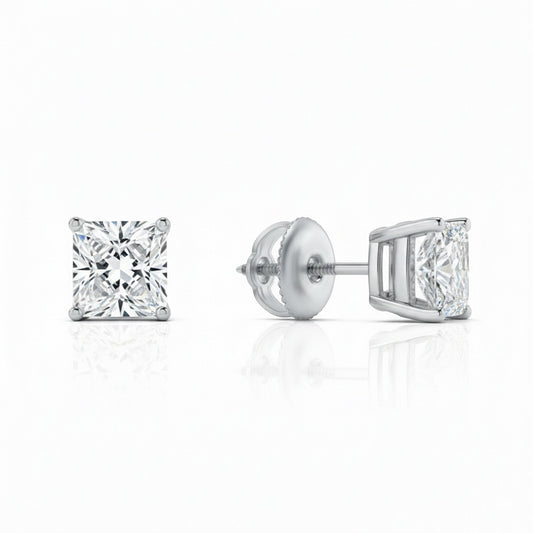 Princess platinum lab-grown diamond stud earrings