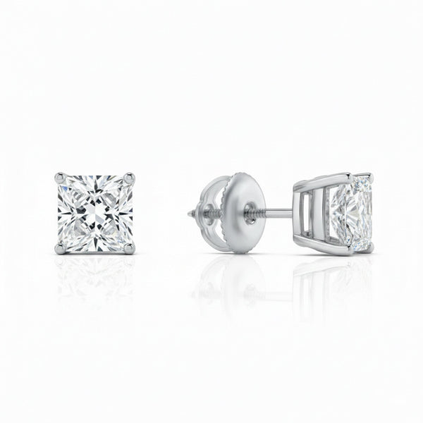 Princess platinum lab-grown diamond stud earrings