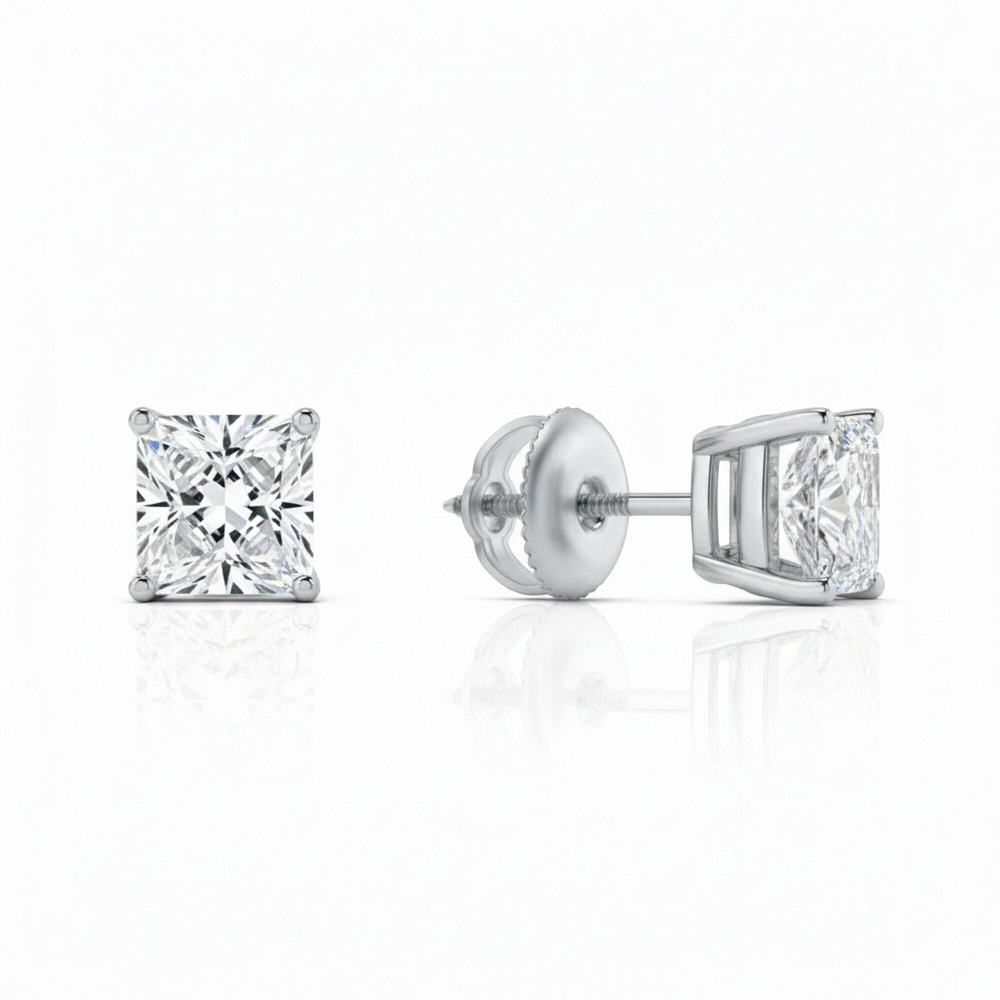 GEMHUB & CO. 1 Ct Princess Cut Lab Grown Diamond Stud Earrings in 950 Platinum with Screw Backs