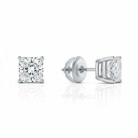 GEMHUB & CO. 1 Ct Princess Cut Lab Grown Diamond Stud Earrings in 950 Platinum with Screw Backs