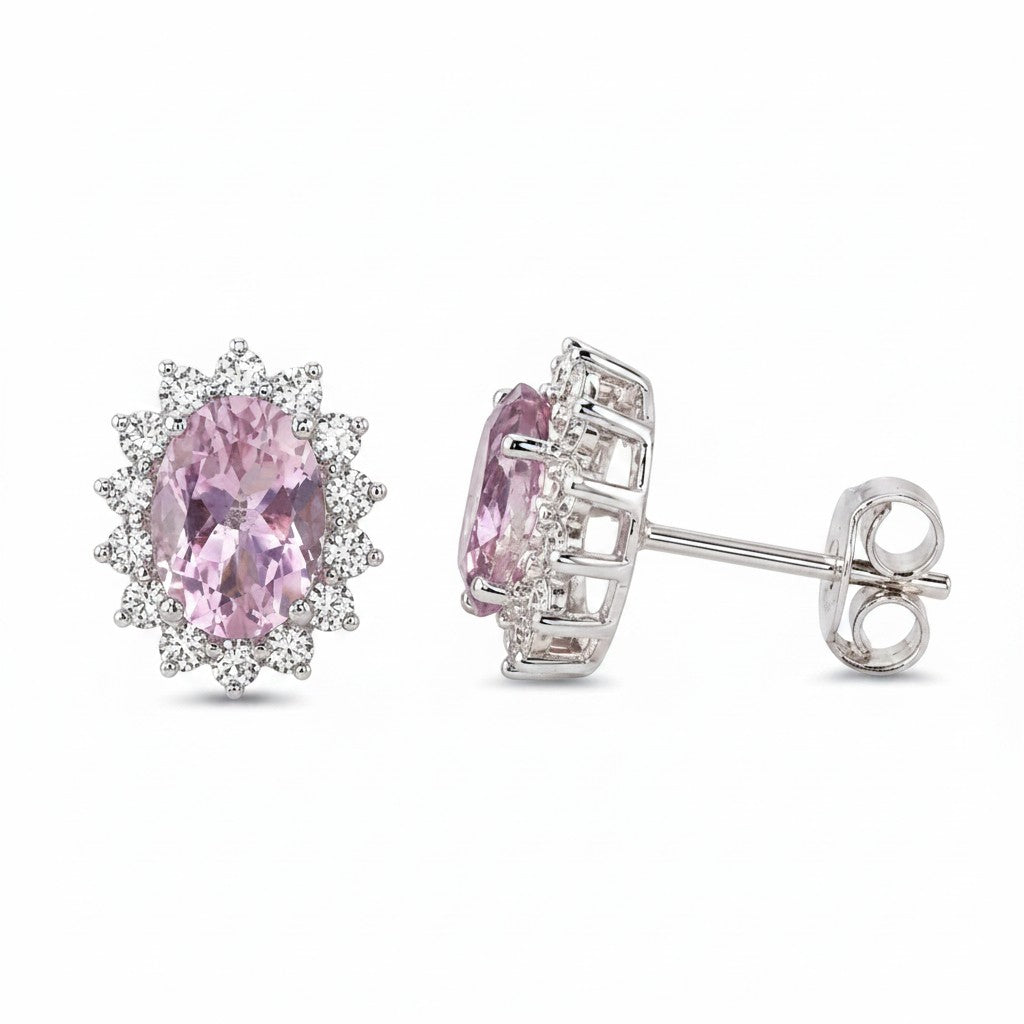 GEMHUB & CO. 10 Ct oval purple amethyst halo stud earrings with 925 sterling silver setting.