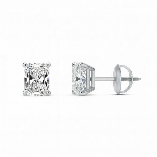 GEMHUB & CO. 1 Ct Radiant Lab Created Diamond Earrings in 950 Platinum with screw backs. IGI certified.
