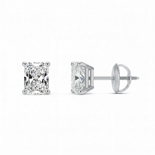 Radiant platinum lab-grown diamond stud earrings