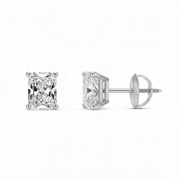 Radiant platinum lab-grown diamond stud earrings