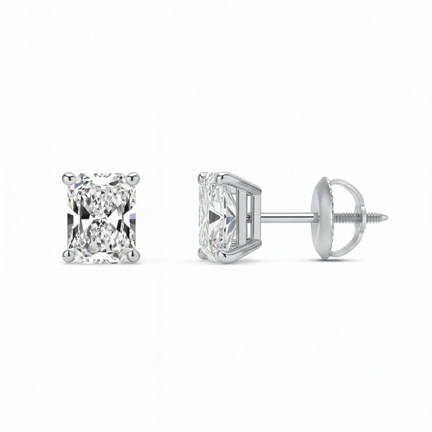 GEMHUB & CO. Radiant cut lab-grown diamond stud earrings in 950 platinum with screw backs, 2 ct.