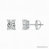 GEMHUB & CO. Radiant cut lab-grown diamond stud earrings in 950 platinum with screw backs, 3 ctw, F/VS clarity.
