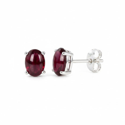 GEMHUB & CO. 10 Ct oval cut natural red garnet earrings in 925 sterling silver with screw back closure.