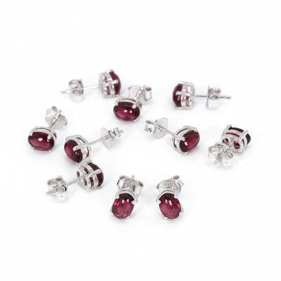 Natural Garnet Stud Earrings 5 Pairs Set | 925 Sterling Silver | Gift for Women