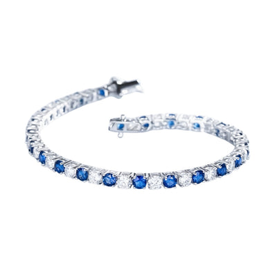 Women's 6Ct Round Cut Natural Sapphire & Diamond Tennis Bracelet 14k White Gold