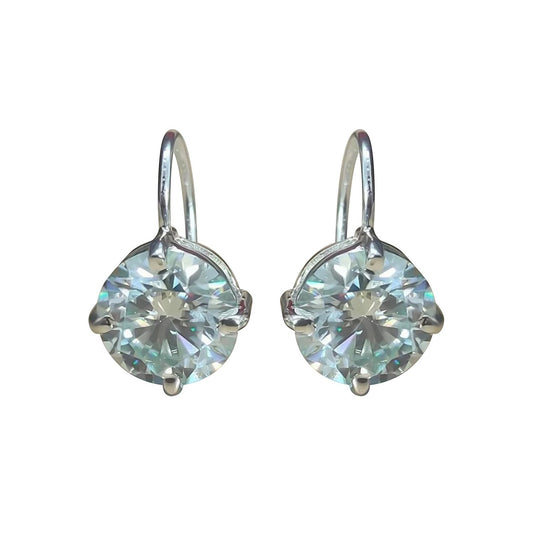 GEMHUB & CO. 10 Ct round cut white moissanite dangler earrings in 18K gold vermeil over 925 sterling silver.