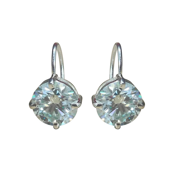 GEMHUB & CO. 10 Ct round cut white moissanite dangler earrings in 18K gold vermeil over 925 sterling silver.