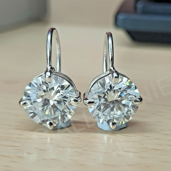 GEMHUB & CO. 5.00 Ct white moissanite solitaire dangler earrings in gold vermeil with round cut.