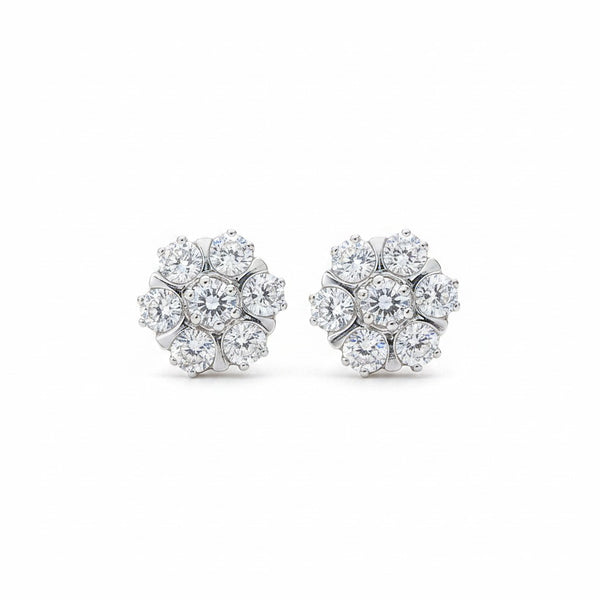 GEMHUB & CO. 10 Ct round cut white topaz cluster earrings in 925 sterling silver.