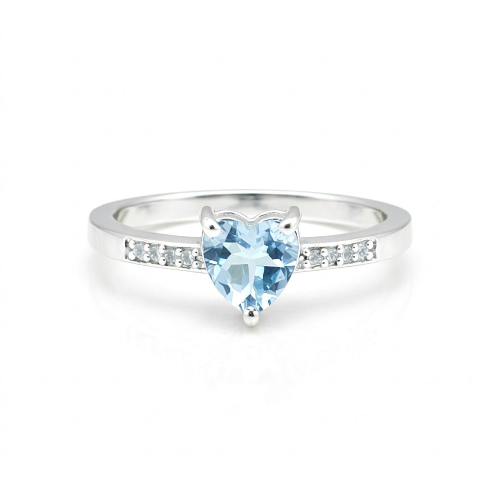 Blue Aquamarine Solitaire Ring 6.00 Ct. Heart Cut 925 Sterling Silver Stackable