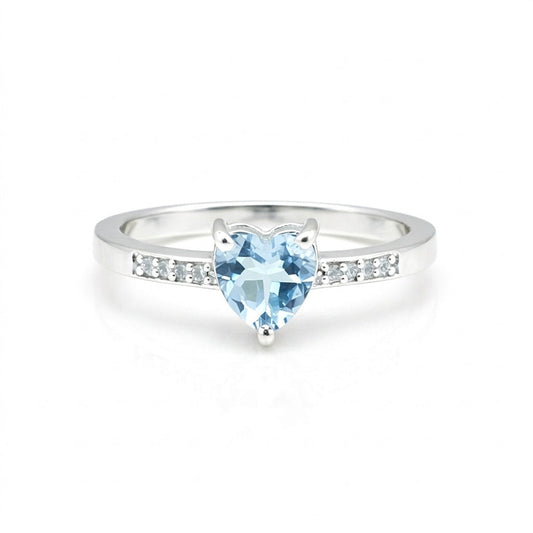 Blue Aquamarine Solitaire Ring 6.00 Ct. Heart Cut 925 Sterling Silver Stackable