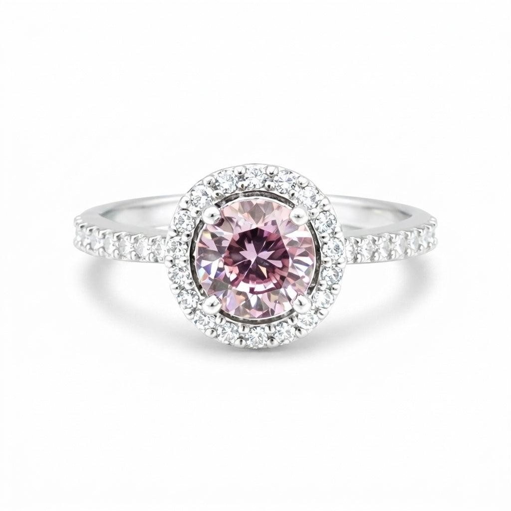 Pink Moissanite Round Ring 7.00 Ct. 925 Sterling Silver Stackable Eternity Band