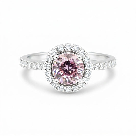 Pink Moissanite Round Ring 7.00 Ct. 925 Sterling Silver Stackable Eternity Band