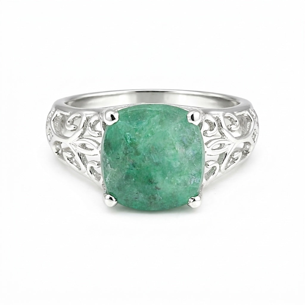 Emerald Cushion Solitaire Gemstone Ring 4.00 Ct. 925 Sterling Silver Women Gift