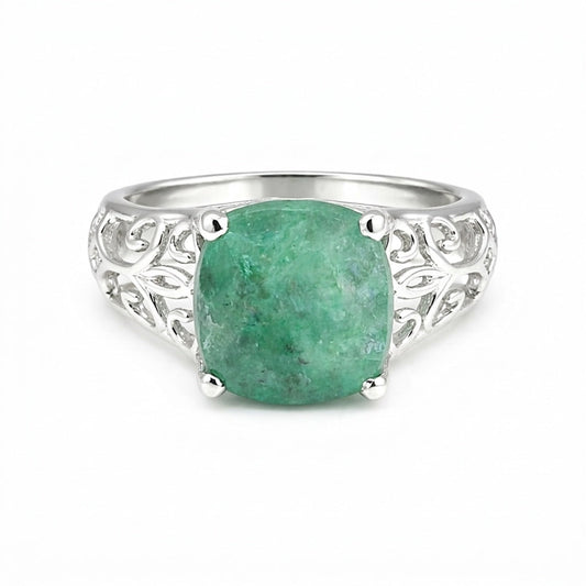 Emerald Cushion Solitaire Gemstone Ring 4.00 Ct. 925 Sterling Silver Women Gift