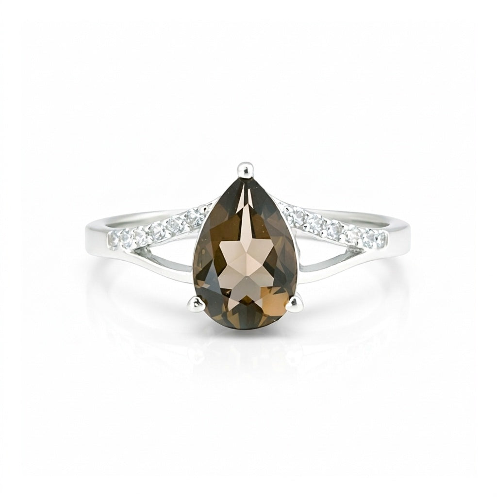 Brown Topaz Pear Cut Solitaire Ring 6.60 Ct. 925 Sterling Silver Gift for Her