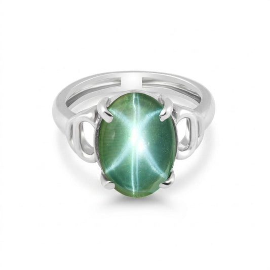 Green Sapphire Oval Cabochon Cut Solitaire Ring 3.50 Ct. 925 Sterling Silver Gif
