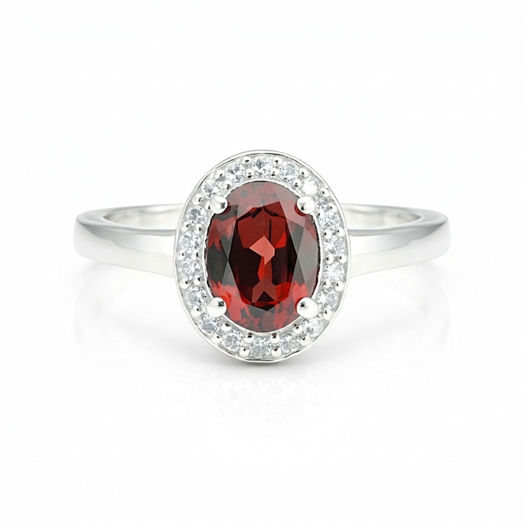 Red Garnet Solitaire Ring 4.85 Ct. Oval Cut 925 Sterling Silver Stackable Band