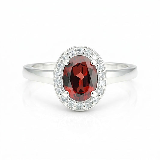 Red Garnet Solitaire Ring 4.85 Ct. Oval Cut 925 Sterling Silver Stackable Band
