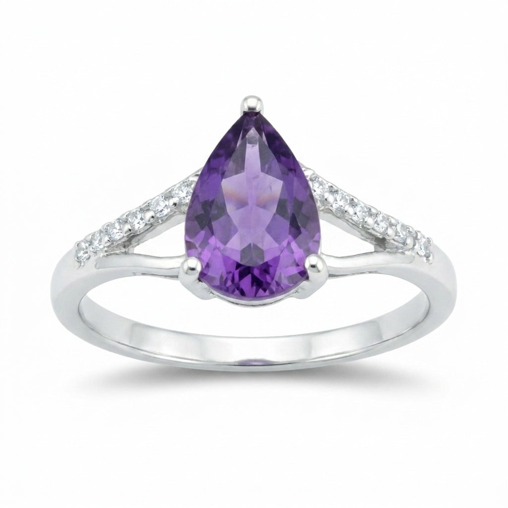 Amethyst Pear Solitaire Ring 5.80 Ct. 925 Sterling Silver Mother's Day Fine Jewe