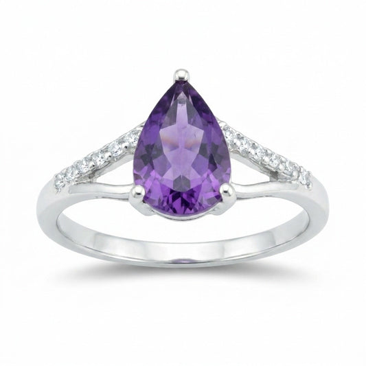 Amethyst Pear Solitaire Ring 5.80 Ct. 925 Sterling Silver Mother's Day Fine Jewe