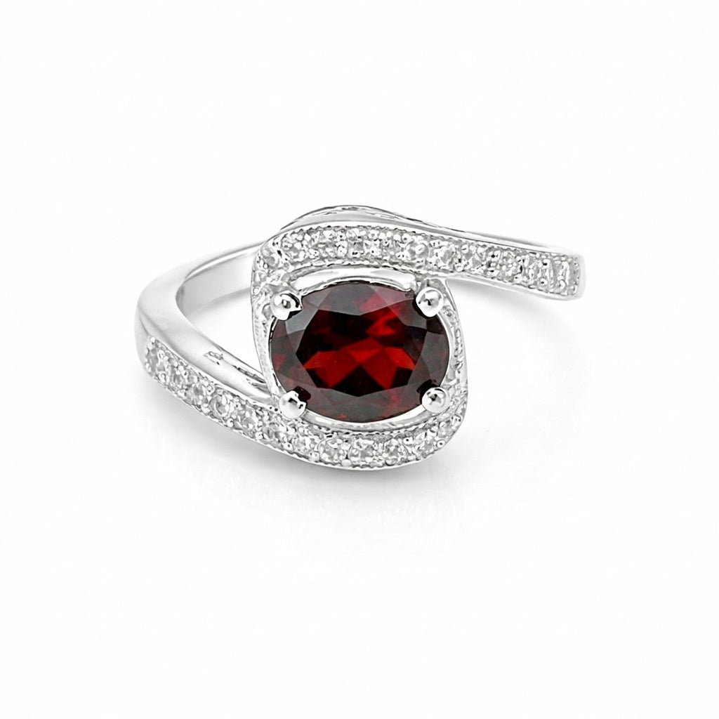Garnet Oval Solitaire Gemstone Ring 3.80 Ct. 925 Sterling Silver Women Gift Her