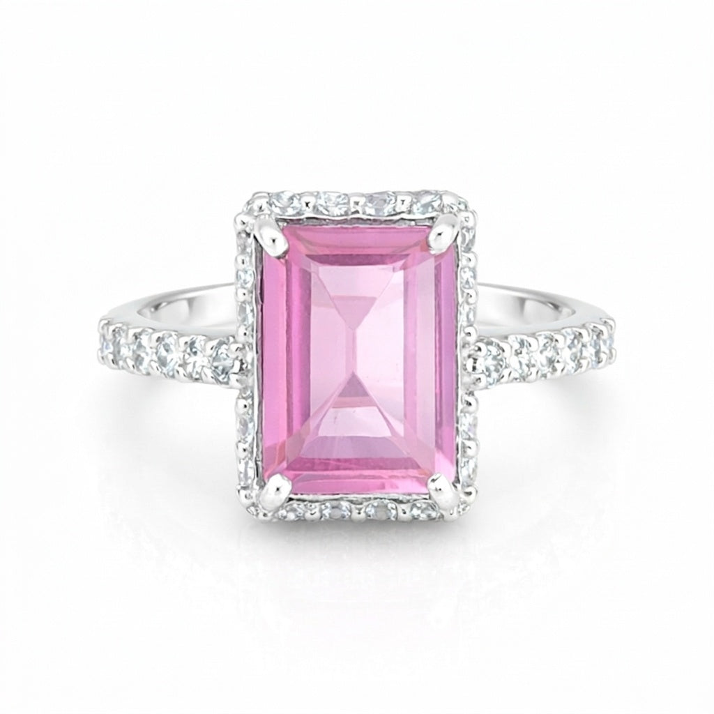 Pink Kunzite Emerald Cut Solitaire Ring 3.66 Ct. 925 Sterling Silver Gift for He