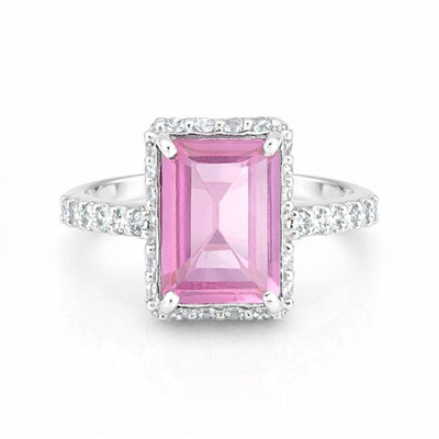 Pink Kunzite Emerald Cut Solitaire Ring 3.66 Ct. 925 Sterling Silver Gift for He