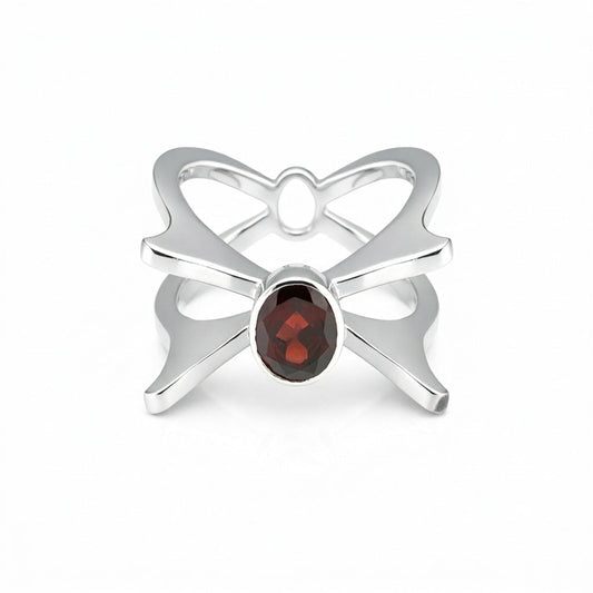 Red Garnet Solitaire Ring 3.65 Ct. Oval Cut 925 Sterling Silver Stackable Band