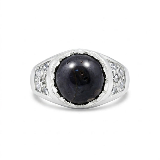 Black Pearl Solitaire Ring 7.50 Ct. Round Cut 925 Sterling Silver Stackable Band