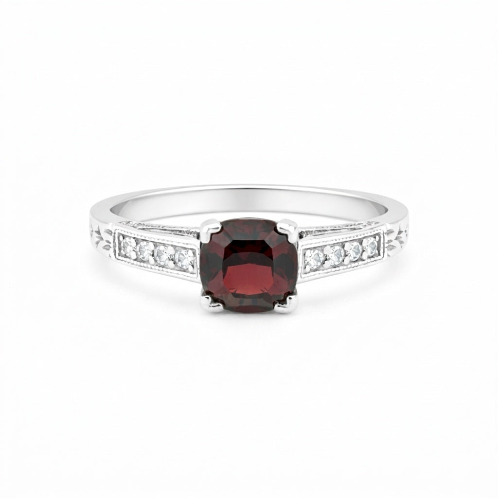 Red Garnet Cushion Cut Solitaire Ring 1.50 Ct. 925 Sterling Silver Gift for Her