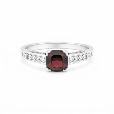 Red Garnet Cushion Cut Solitaire Ring 1.50 Ct. 925 Sterling Silver Gift for Her