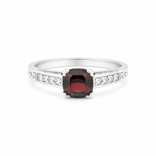 Red Garnet Cushion Cut Solitaire Ring 1.50 Ct. 925 Sterling Silver Gift for Her