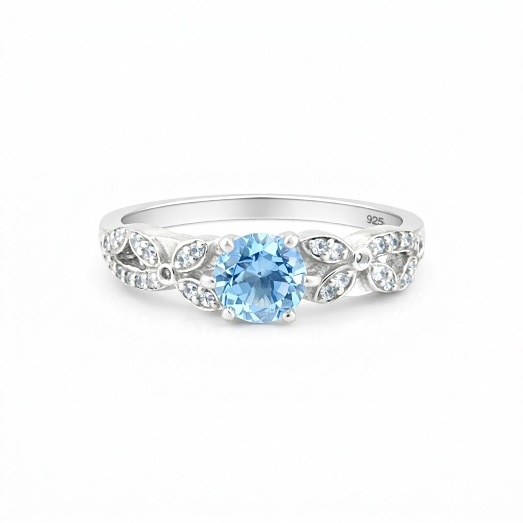 4.50 Ct. Aquamarine Round Solitaire Ring 925 Sterling Silver Valentine's Day Fin