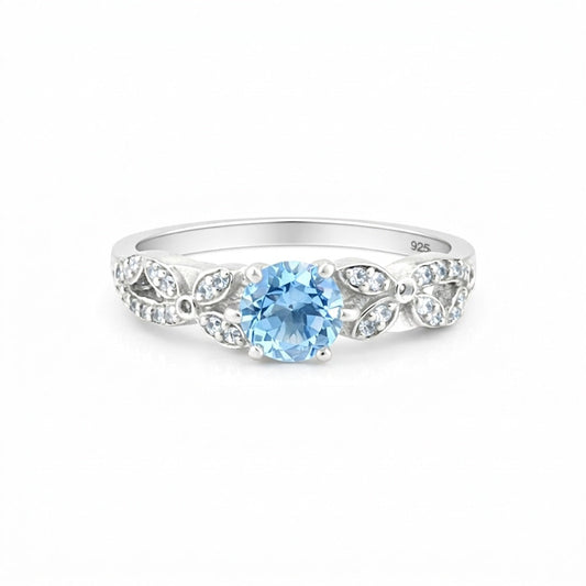 4.50 Ct. Aquamarine Round Solitaire Ring 925 Sterling Silver Valentine's Day Fin